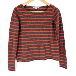 Autumn Cashmere Sweater Small Womens Red Gray Cashmere Quiet Luxury Striped Knit